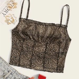 Shein drill trim crinkle leopard cami top in size medium